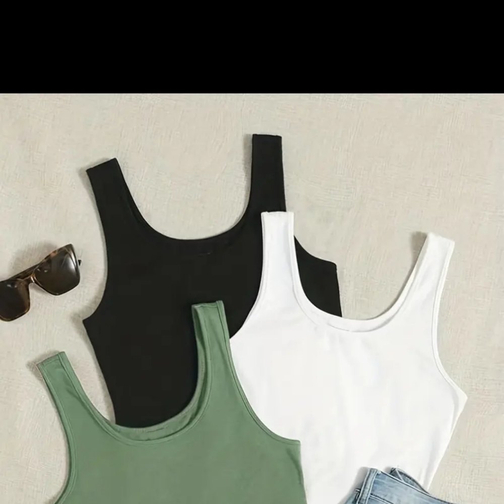 3Pc, Large (8-10) Polyester Tank Tops, White, Black and Green NWOT - Picture 5 of 5